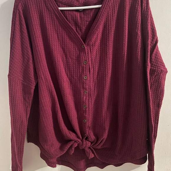 Women's Oversized Burgundy Front-knot Button-Up Top in size medium - Picture 1 of 5